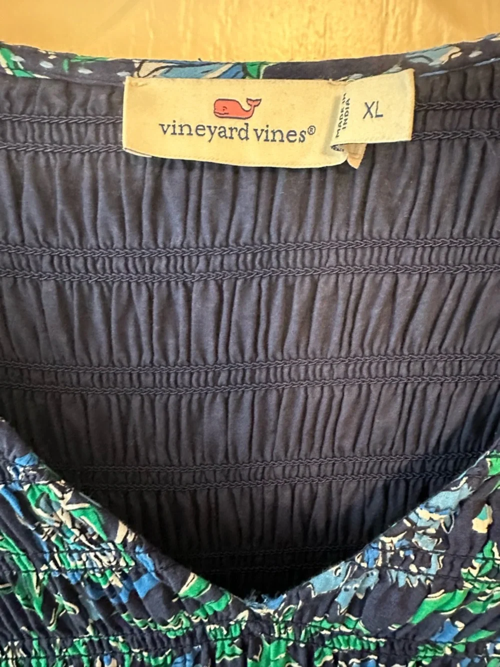 Vineyard Vines Women’s Blue & Green Smocked Anegada Floral Midi Dress Sz. XL - Picture 3 of 6